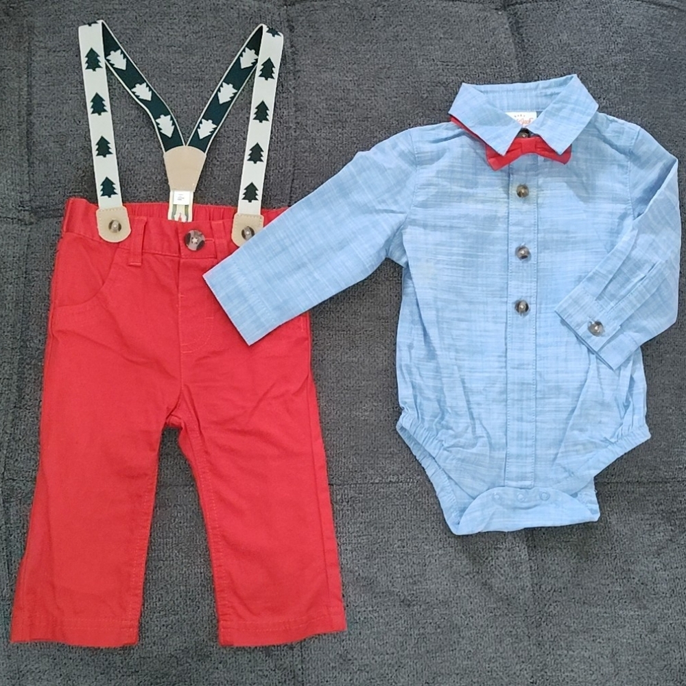 Holiday Tree Suspenders Outfit